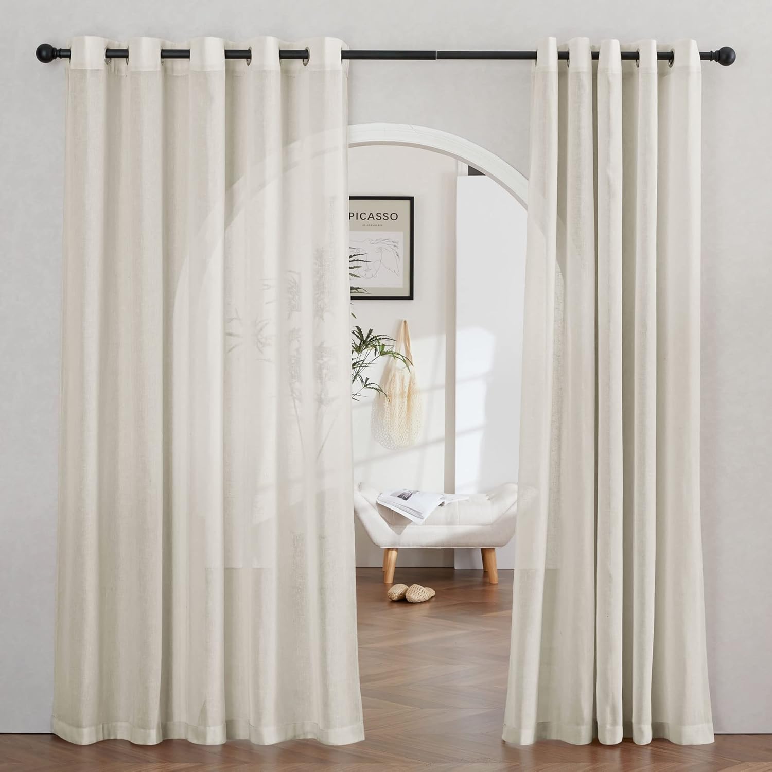 NICETOWN Semi Sheer Curtains for Sliding Glass Doors, 2 PCs
