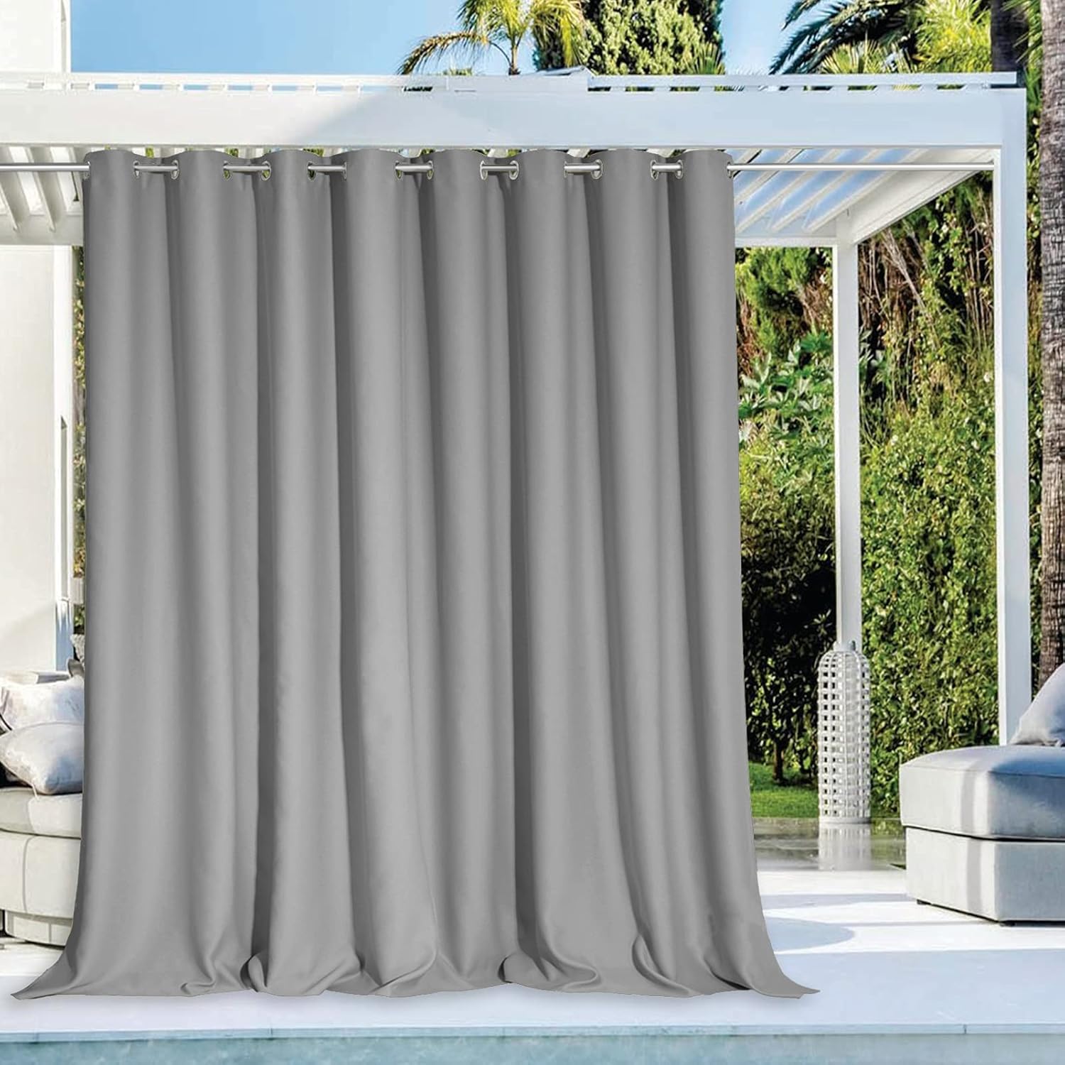 NICETOWN Waterproof Outdoor Curtain for Gazebo - Silver Grey