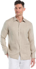 100% Linen Men's Long Sleeve Guayabera Shirt - Breathable Relaxed Fit