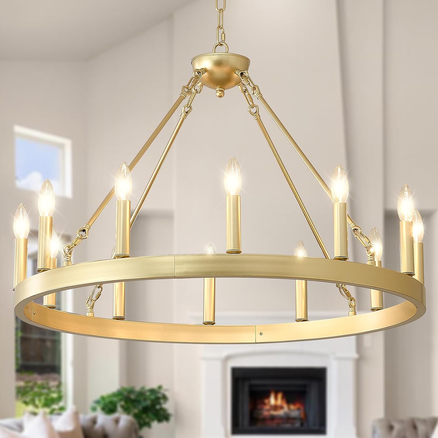 Gold Wagon Wheel Chandelier for Modern Farmhouse Decor