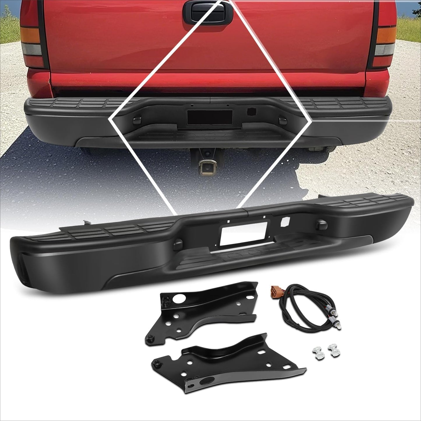 Black Rear Step Bumper with License Plate Lights for Chevy