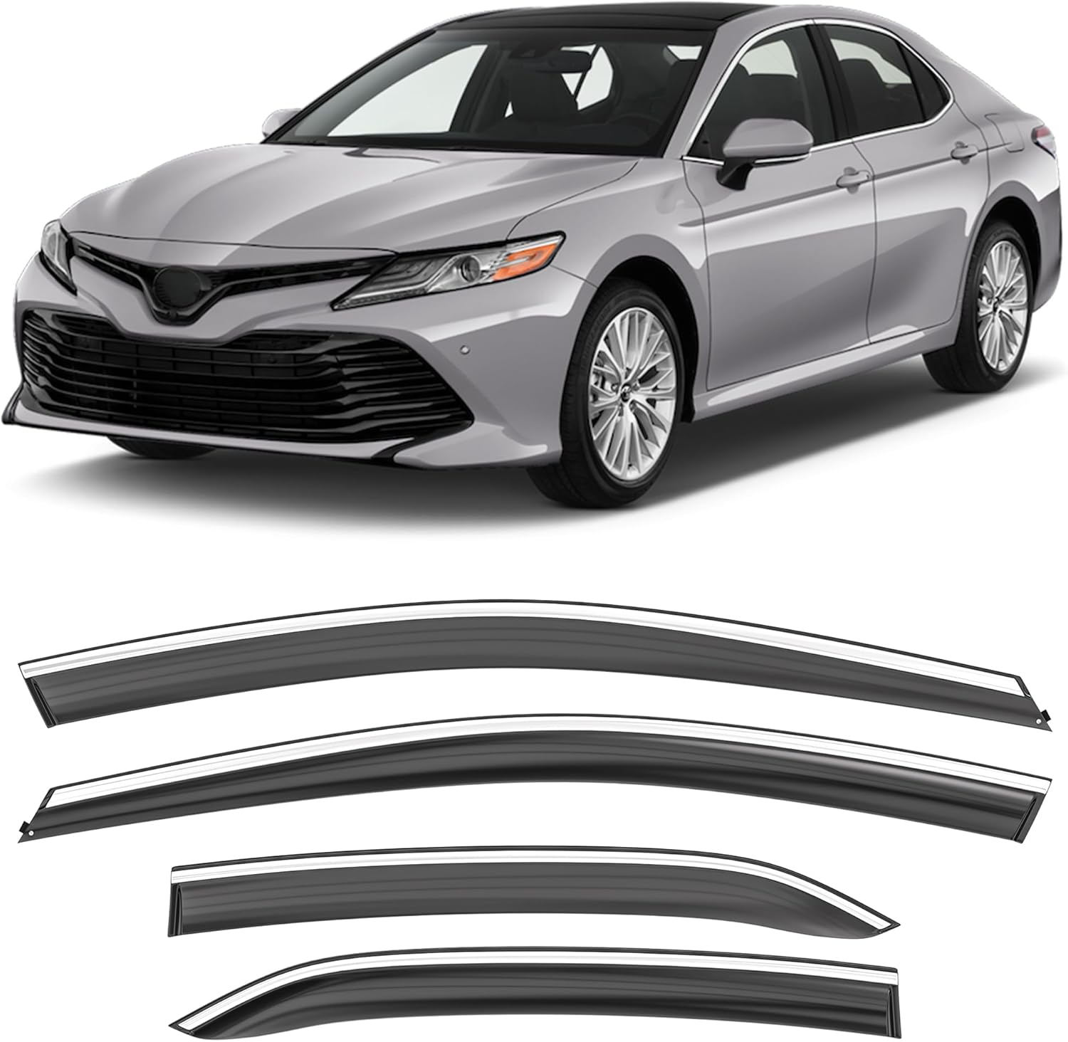 Shatterproof Taped-On Window Deflectors for Toyota Camry 2018-2024