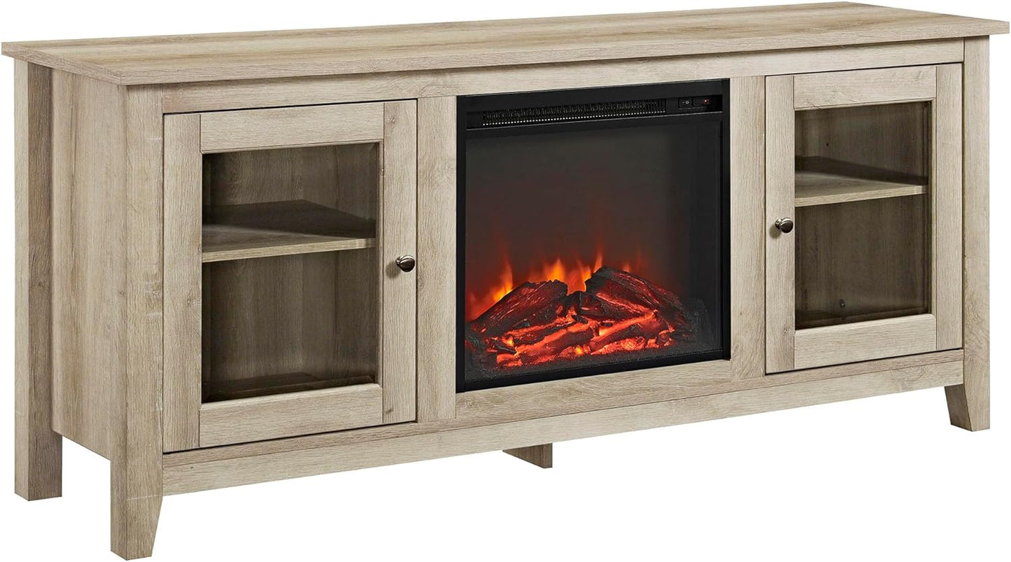 White Oak Fireplace TV Stand - Stylish Storage Solution