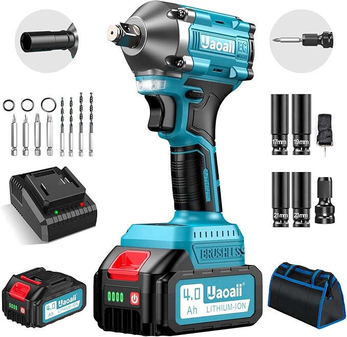Uaoaii Cordless Impact Wrench with 420 ft-lbs Power and Battery