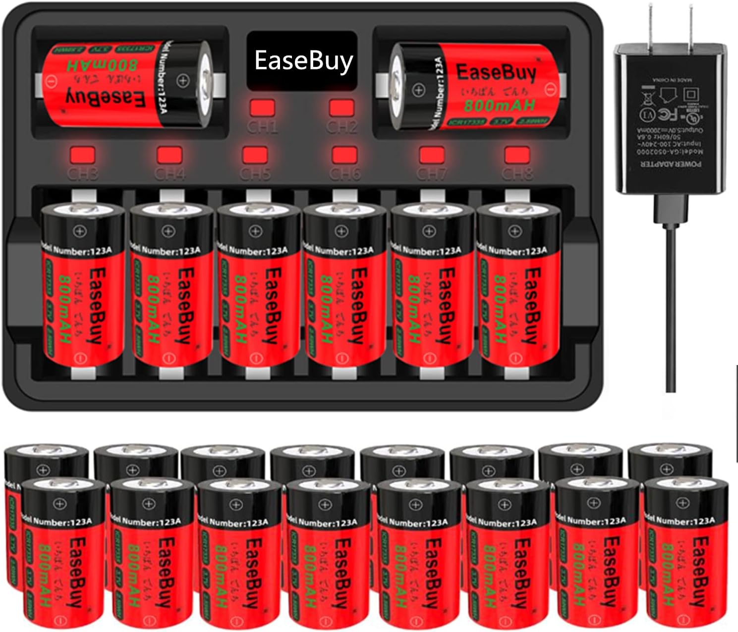 123A Rechargeable Batteries for Arlo Cameras - 16-Pack with Charger