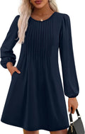 Fall Dresses for Women Long Sleeve Mini A Line Dress - With Pockets
