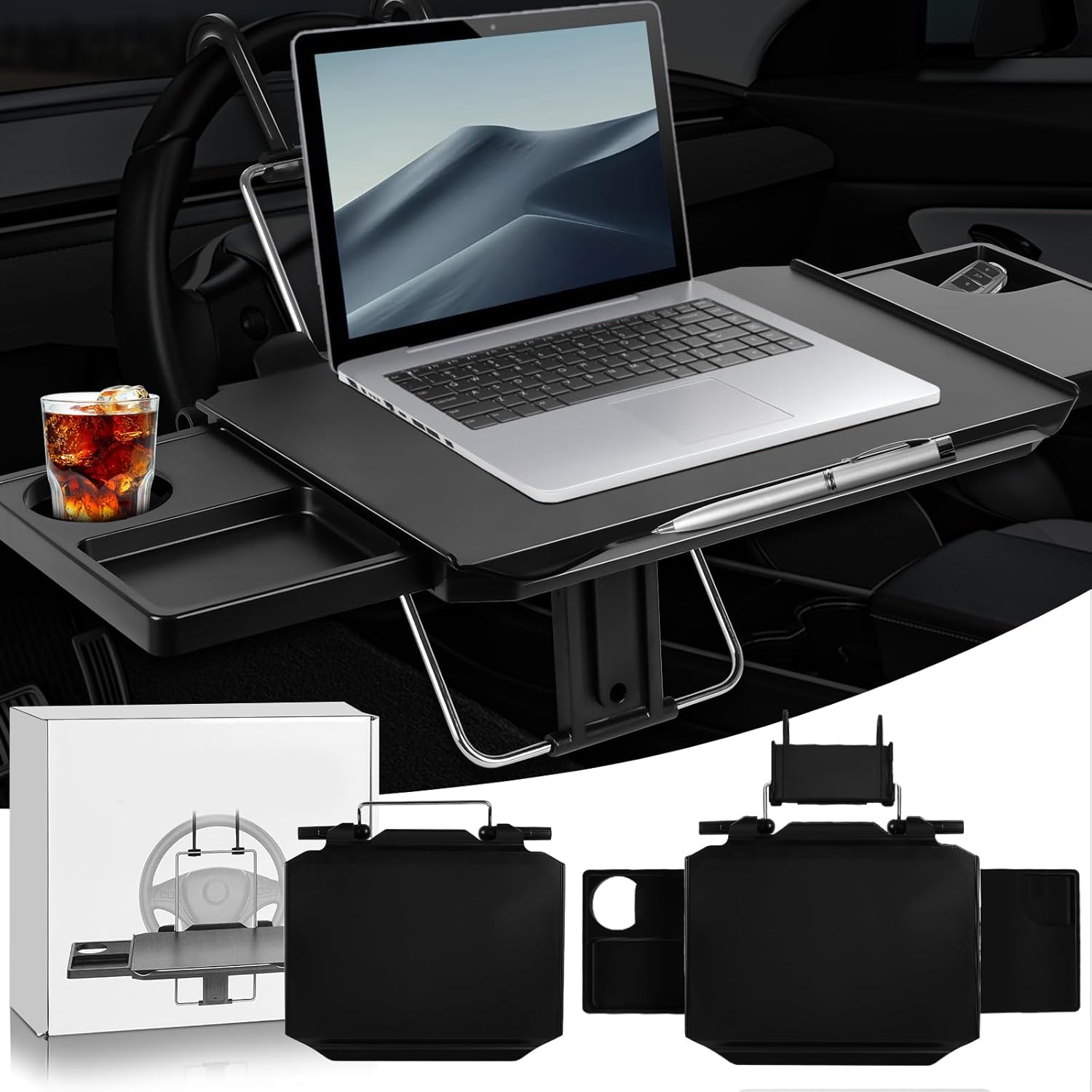 Upgraded Car Steering Wheel Tray with Phone Holder for Drivers