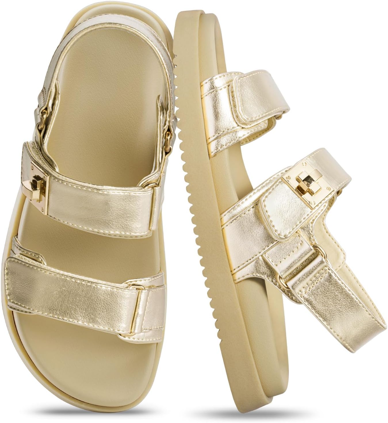 FITORY Women's Classic Adjustable Double Strap Flat Sandals