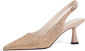 Women's Rhinestone Kitten Heels Slingback Pumps - Low Heel Elegance