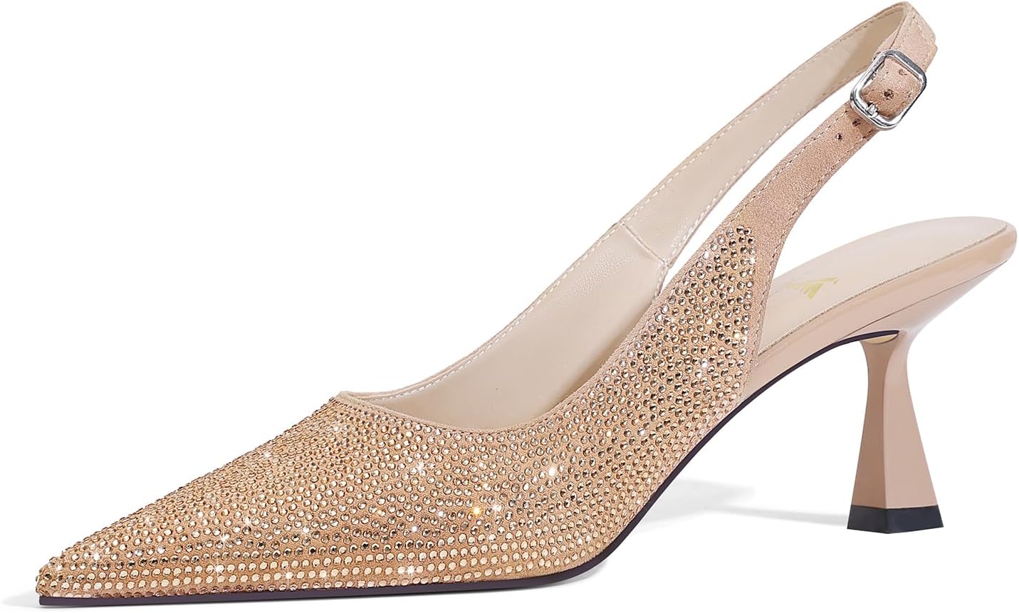 LOCERICH Women's Kitten Heels Slingback Low Heel Dress Shoes