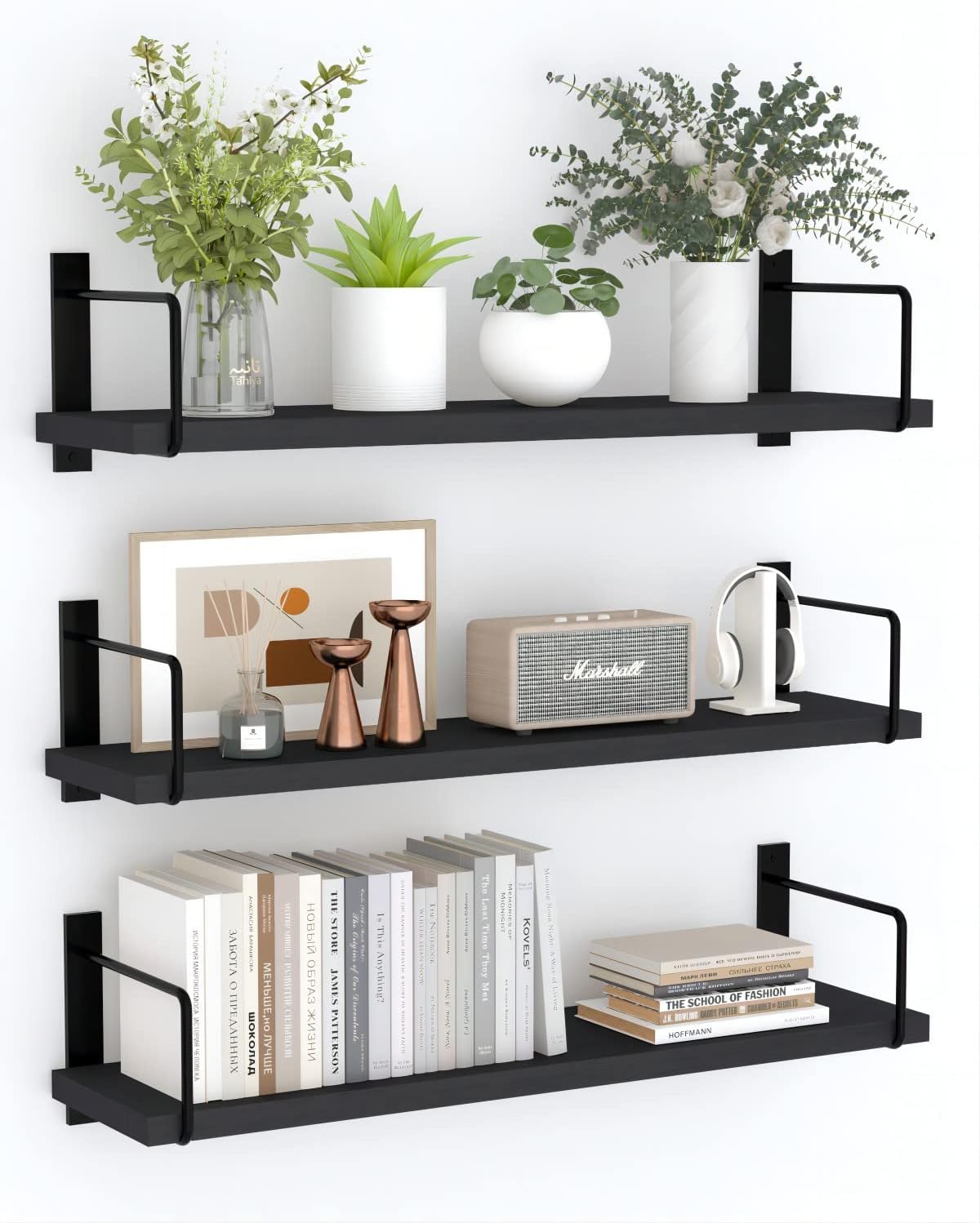 Floating Shelves Set of 3 - Rustic Wood Wall Mounted Storage