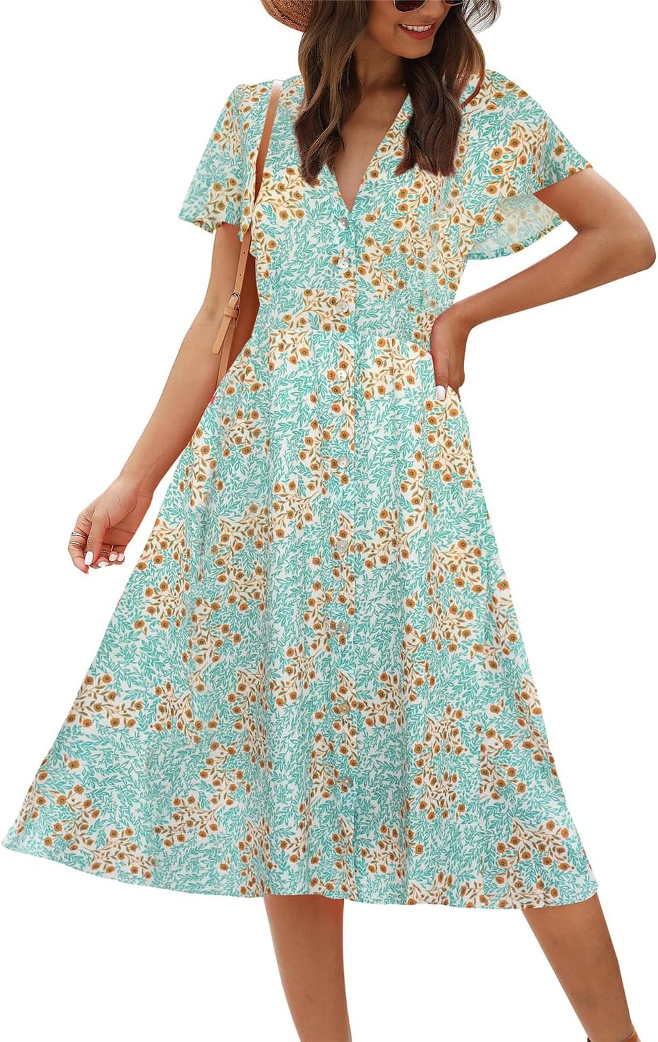 ROYLAMP Women's Floral Button Up Split Dress for Casual Style