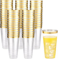 16 oz Gold Plastic Cups with Clear Body and Gold Rim - Elegant Party