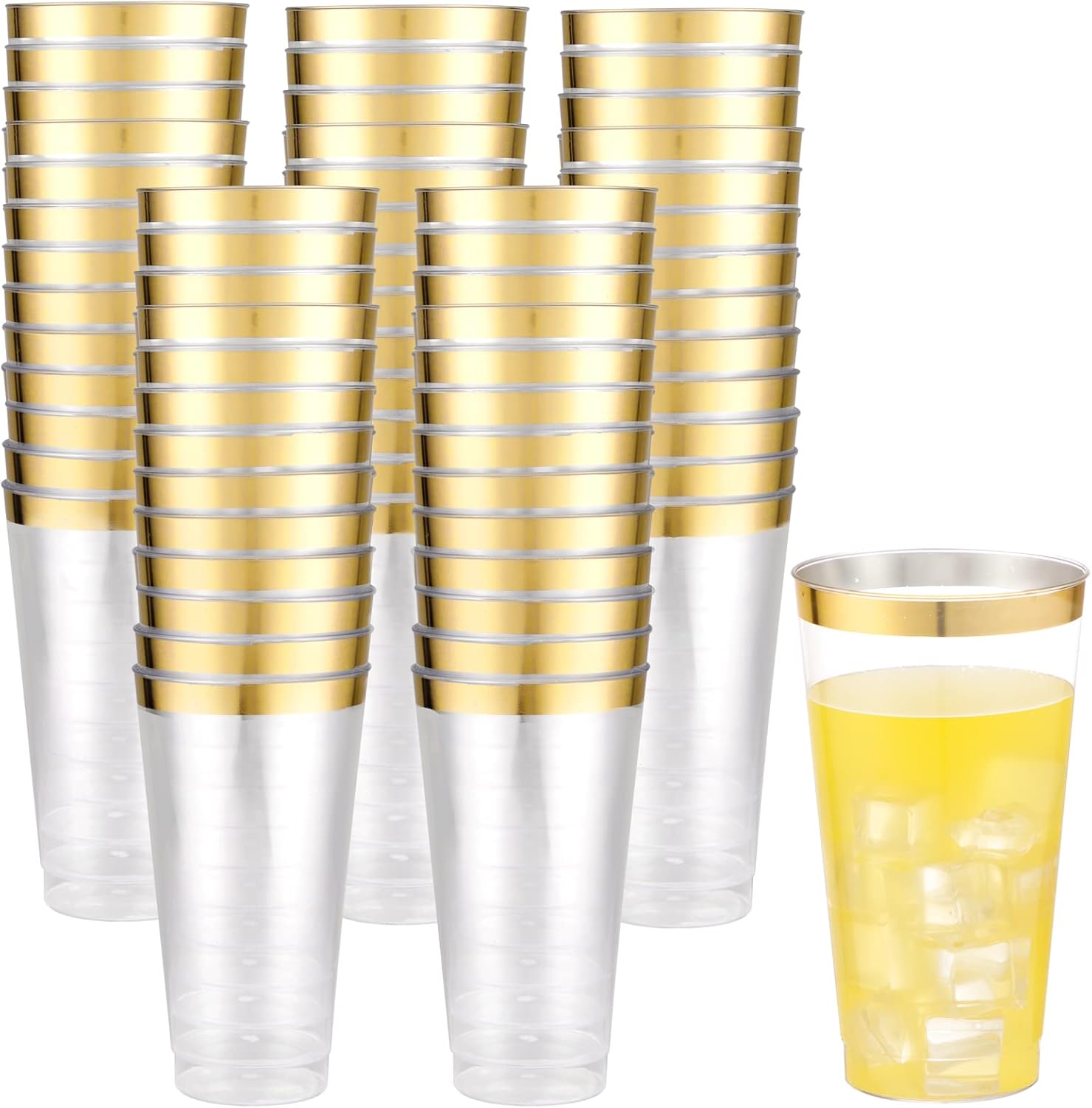 16 oz Gold Plastic Cups for Parties and Weddings - 100 Pcs Set