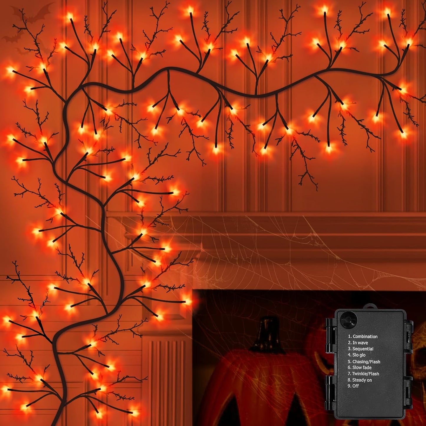 9FT LED Halloween Decorations Vine Garland with Timer & Modes