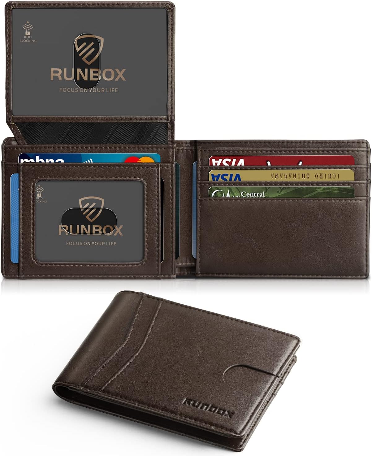 RUNBOX Slim RFID Leather Wallet for Men with Gift Box