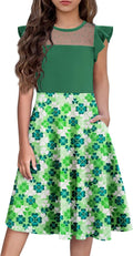 Girls Summer Formal A-Line Dress with Pockets - Ruffle Sleeve Mesh
