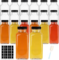 12 OZ Glass Drink Bottles Set of 20 - Vintage Square Juice Bottles
