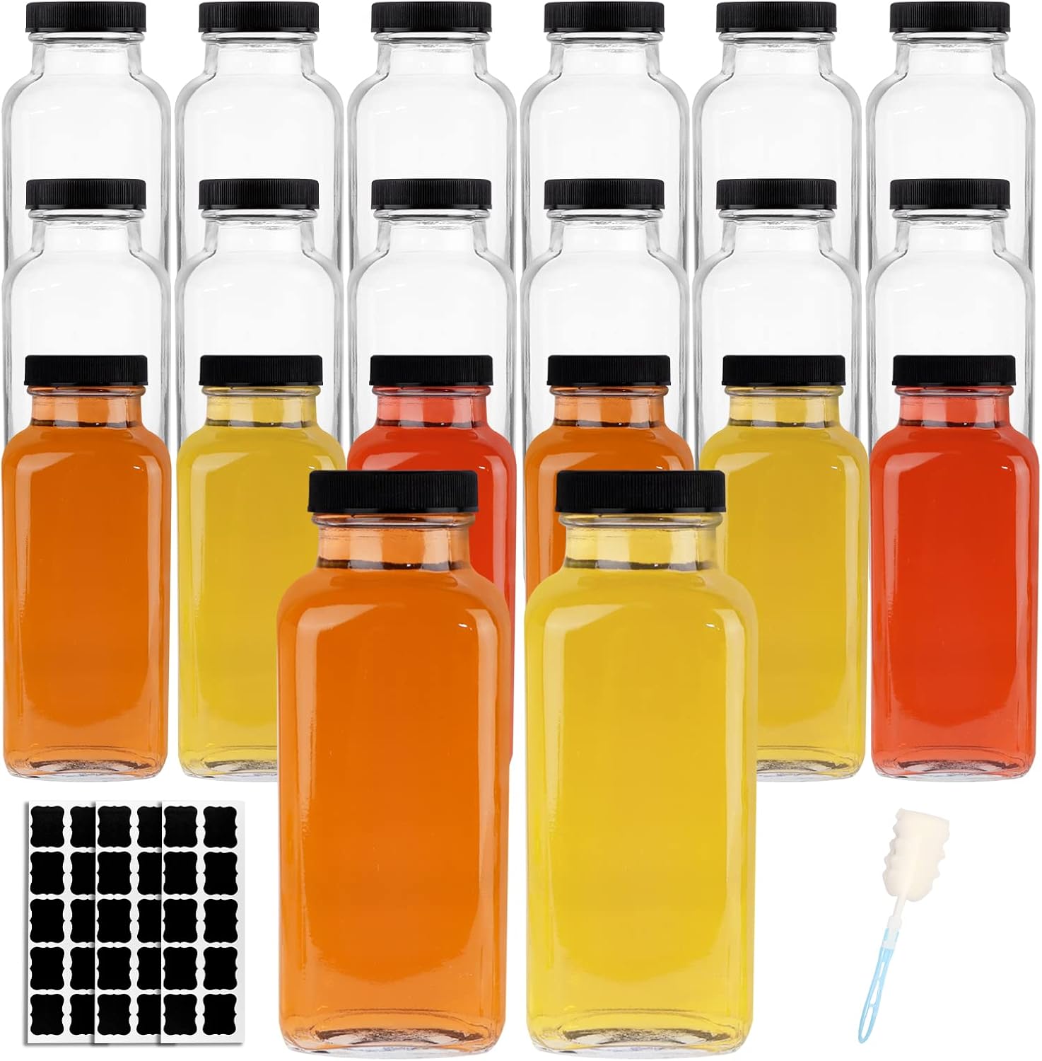 12 OZ Glass Drink Bottles Set of 20 for Juices and Beverages