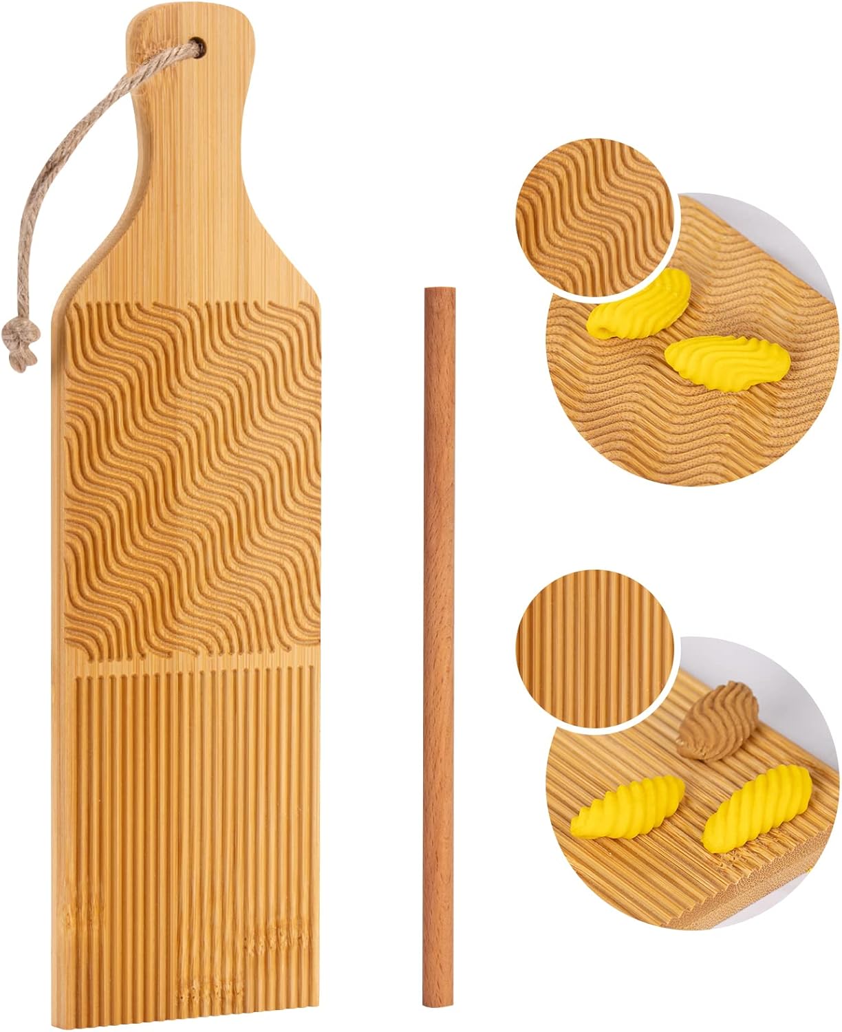 Handcrafted Gnocchi Board with Maveite Stick - Bamboo Pasta Maker