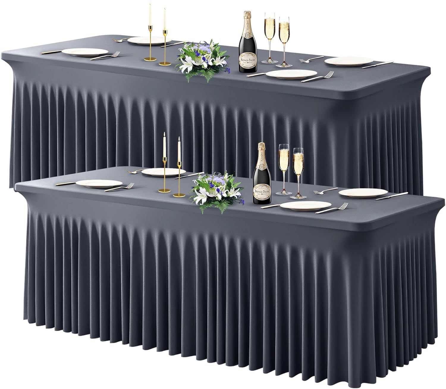 2 Pack Gray Spandex Table Covers for 8 Foot Rectangle Tables