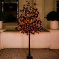 6ft Black Maple Halloween Tree with LED Skull Lights & Spiders