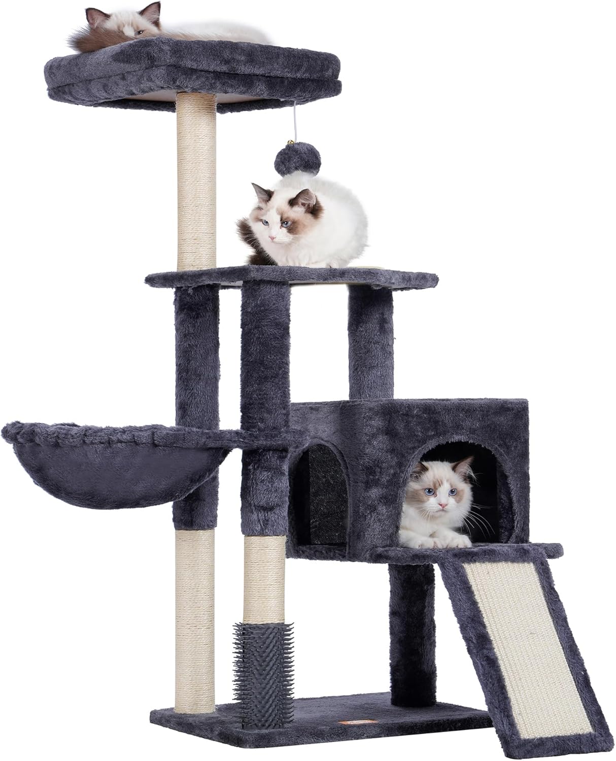 Heybly Cat Tree with Self Groomer Brush and Plush Perch