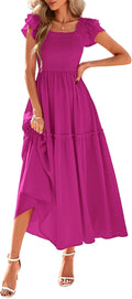 KIRUNDO Smocked Ruffle Flutter Sleeve Midi Dress - Flowy Summer