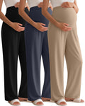3 Pack Women's Maternity Pants Over The Belly Wide Leg - Cozy Lounge