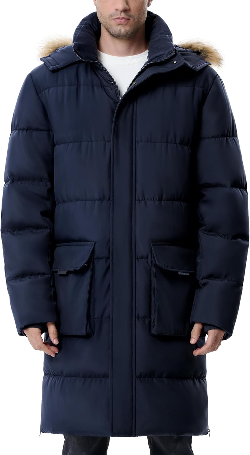 Mens Extra Long Winter Jacket Puffer Coats for Cold Weather