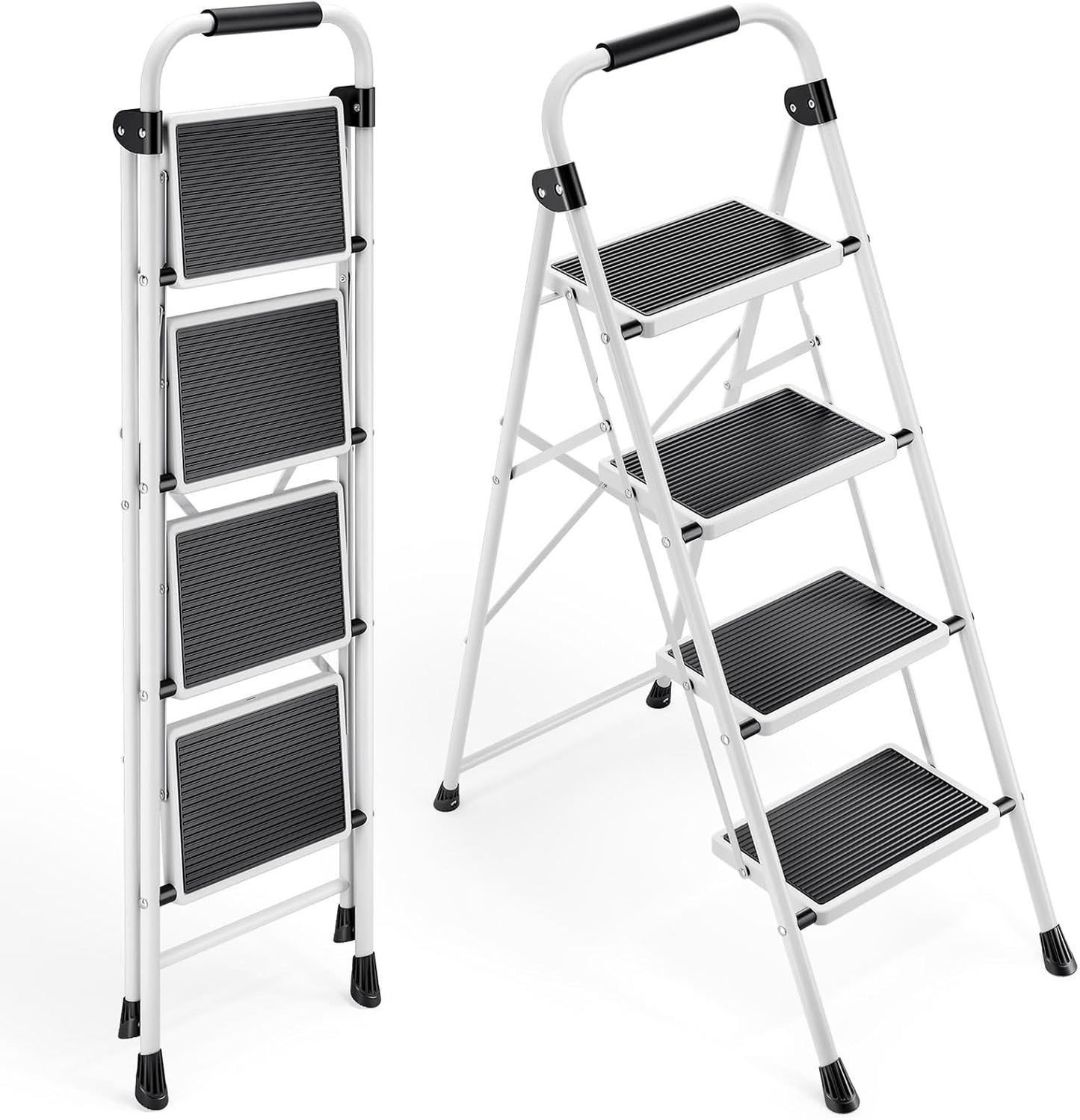 KINGRACK 4 Step Ladder with Anti-Slip Pedals and Handrails