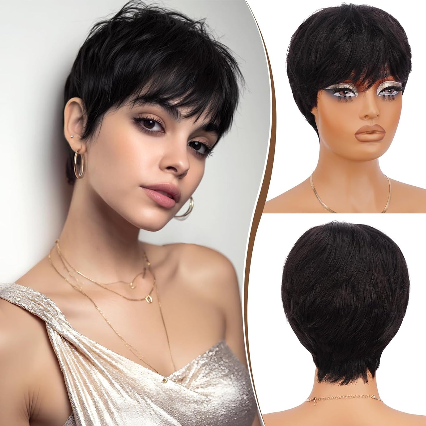 RUWISS Pixie Cut Wig Human Hair Wigs with Bangs for Women