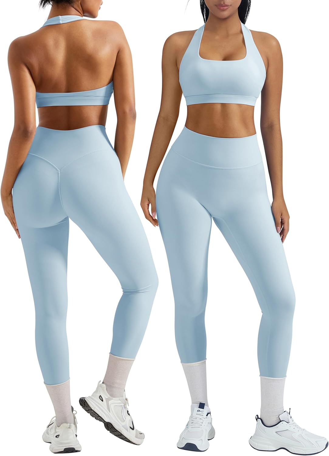 OMKAGI 2 Piece Workout Sets for Women with Halter Bras