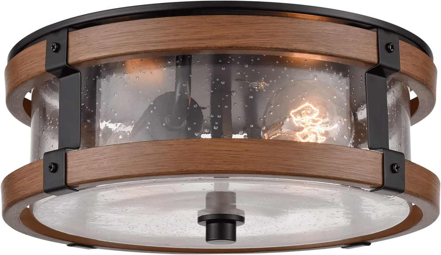 Farmhouse Ceiling Light Fixture in Black & Rustic Wood Grain Finish