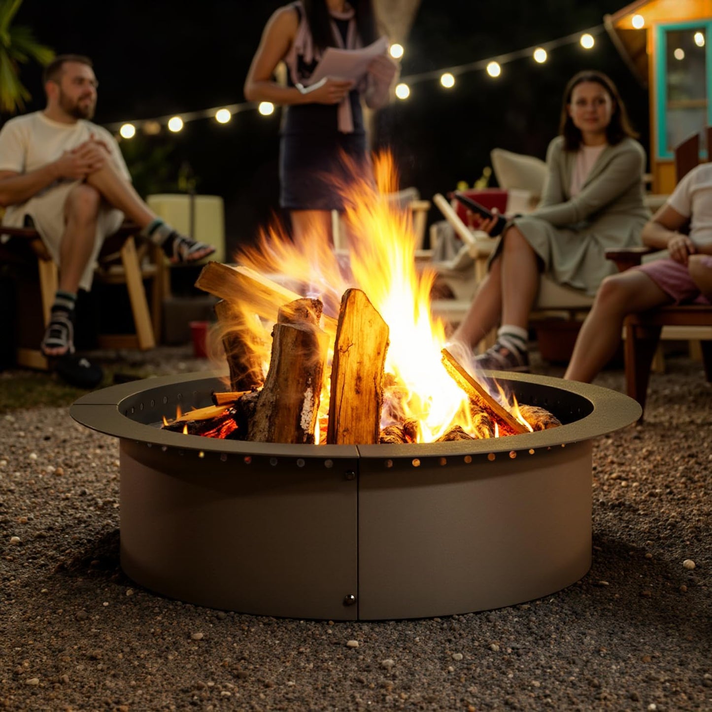 IDZO Fire Pit Ring 42 inch Durable Steel Insert for Outdoor Use