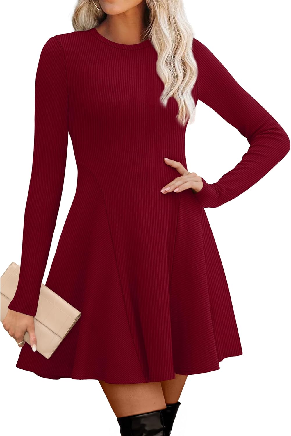 OFEEFAN Sweater Dress for Women Long Sleeve A-Line Style