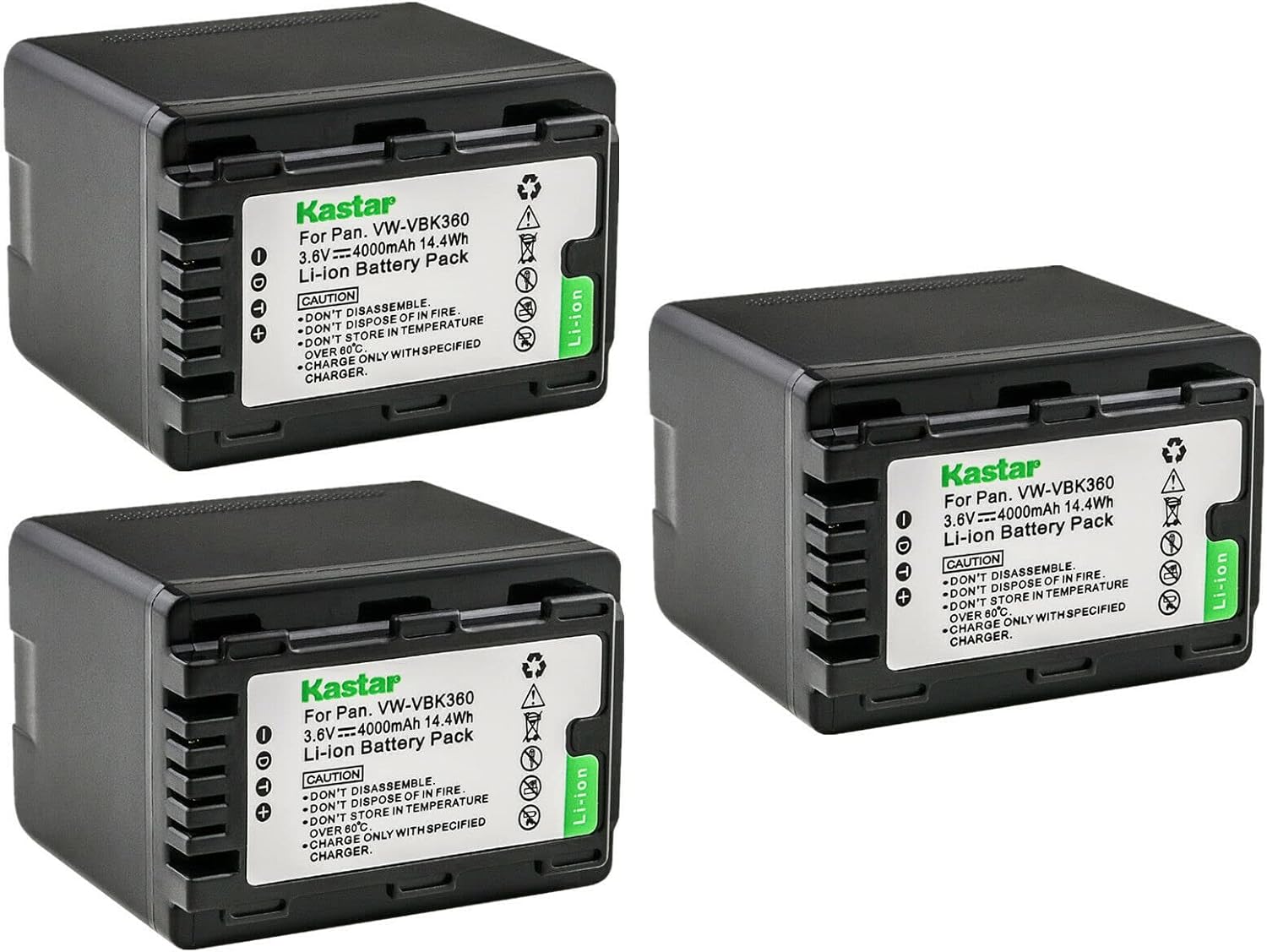 Kastar 3-Pack Battery VW-VBK360 Replacement for Panasonic Cameras