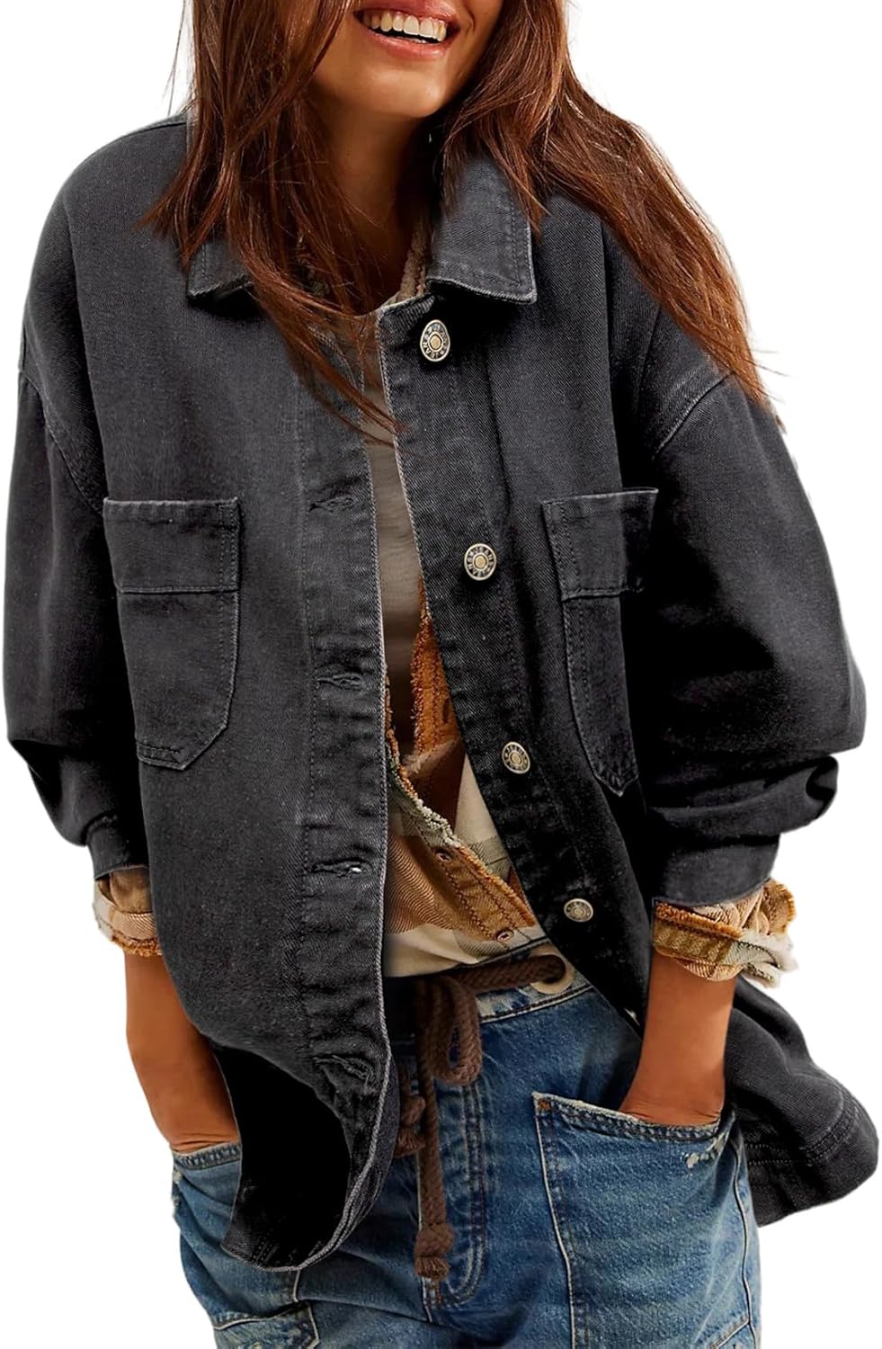 Oversized Boyfriend Jean Jacket for Women - Trendy Denim Style