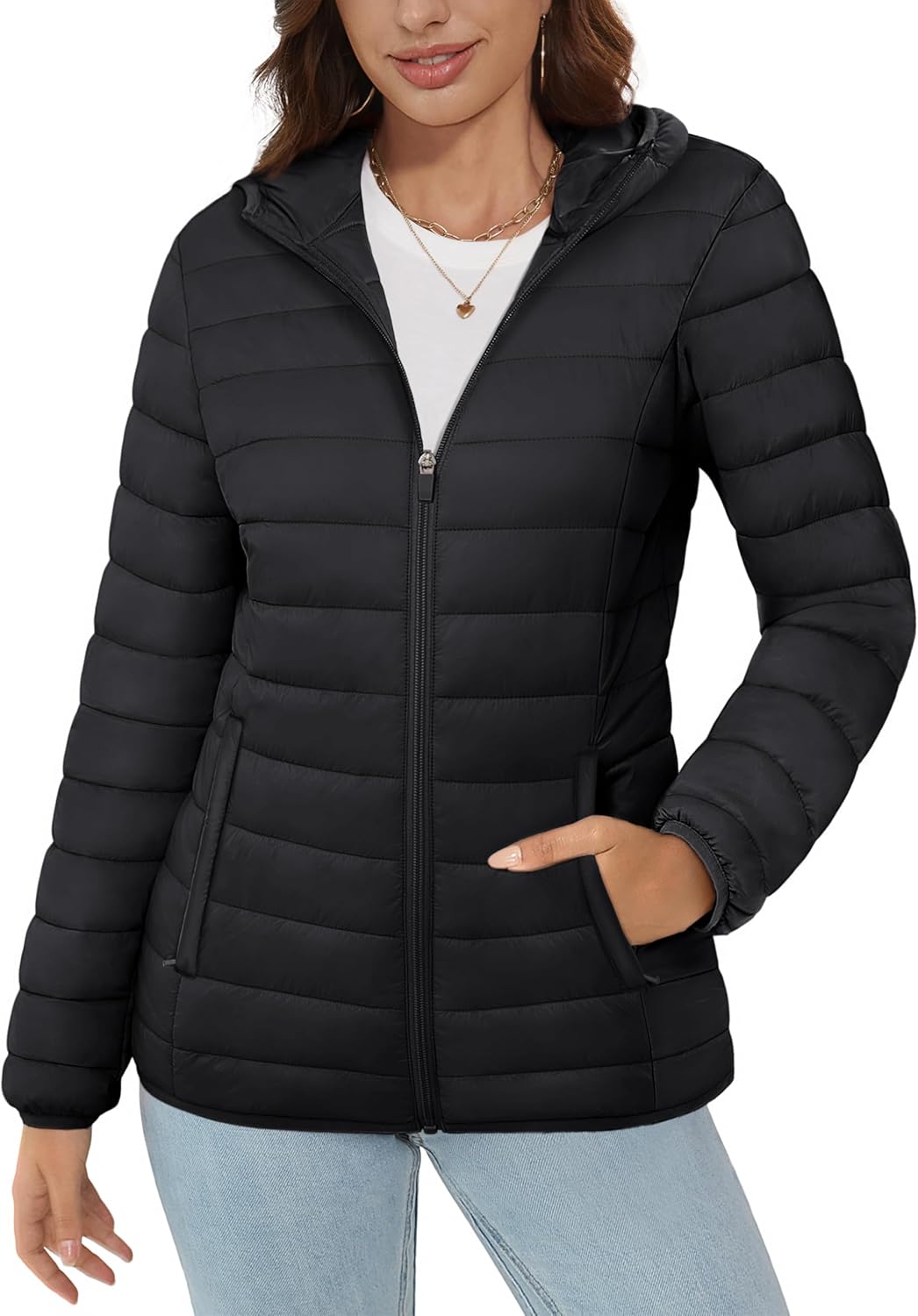 Lightweight Hooded Puffer Jacket for Women - Warm & Stylish