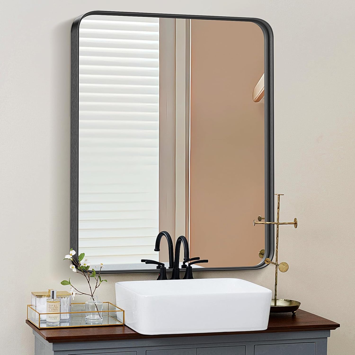Sturdy 24x36 Inch Black Bathroom Vanity Mirror for Home Decor