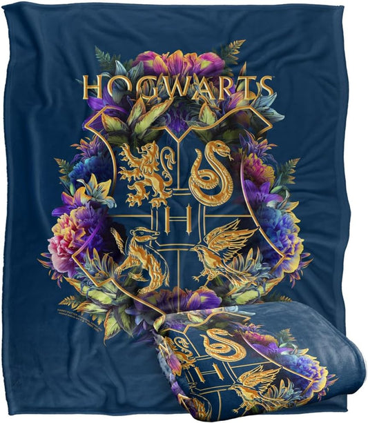 Harry Potter Hogwarts Multi-Colored Floral Crest Blanket Review