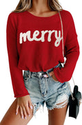 Women Merry Christmas Sweater Long Sleeve Knitted Top - Soft Cotton