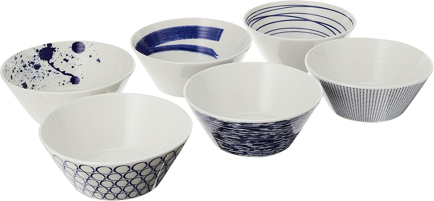 Pacific Mixed Patterns Bowls Set of 6 by Royal Doulton - Blue/White