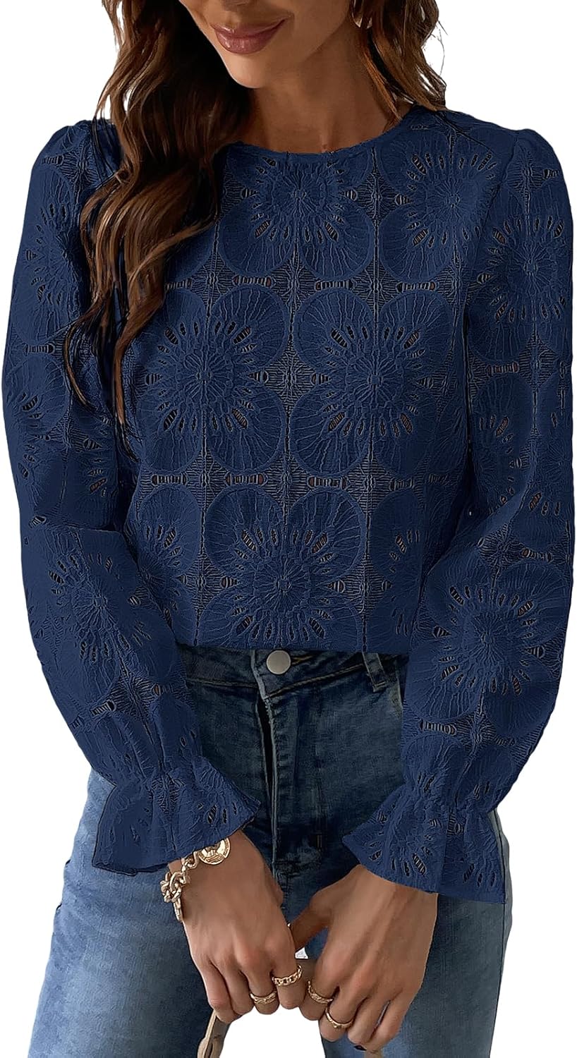 CUPSHE Women Eyelet Long Sleeve Tops for Stylish Spring Fashion