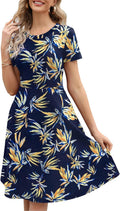 Women's Elegant Knee Length A-Line Dress - Vintage Floral Office Wear