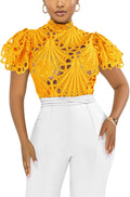 Doweha Womens Lace Ruffle Long Sleeve Summer Top - Flare V Neck