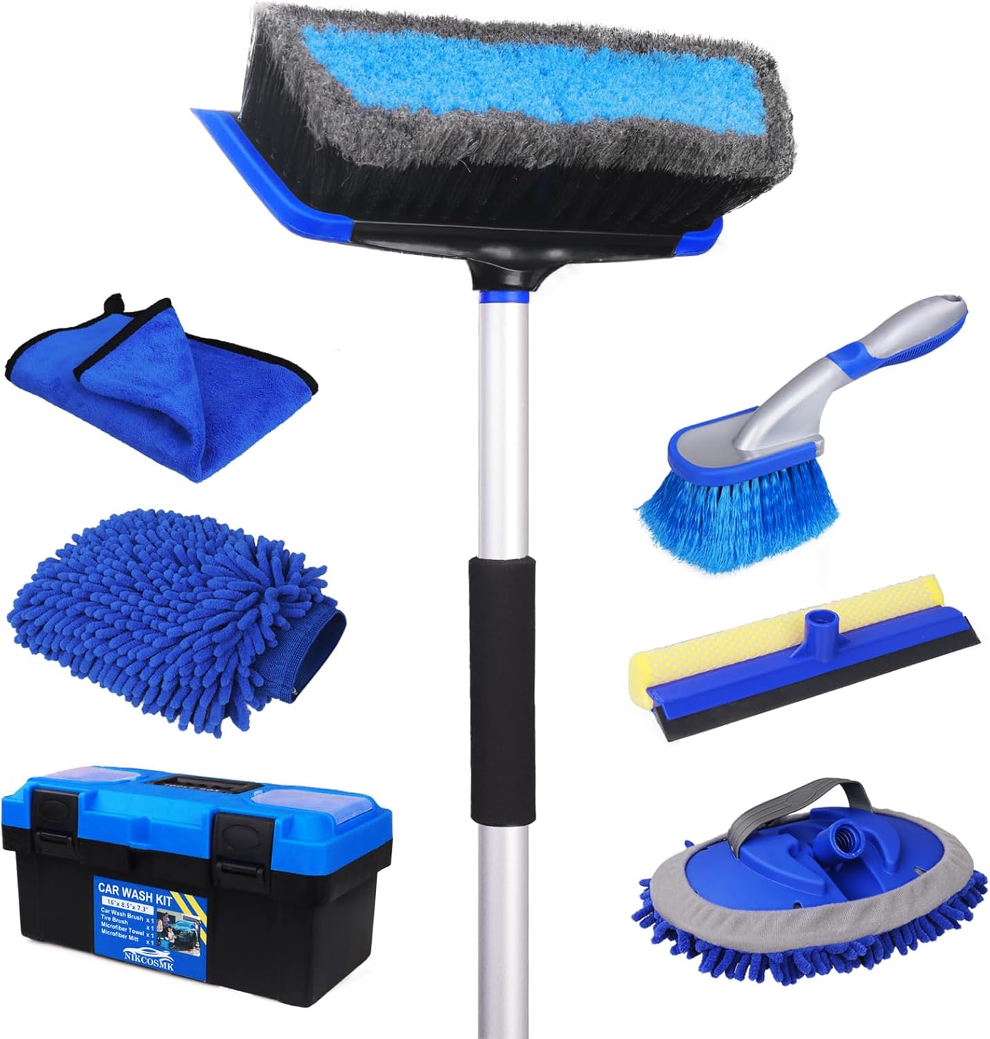 62 Inch Car Wash Brush Kit with Long Handle and Accessories
