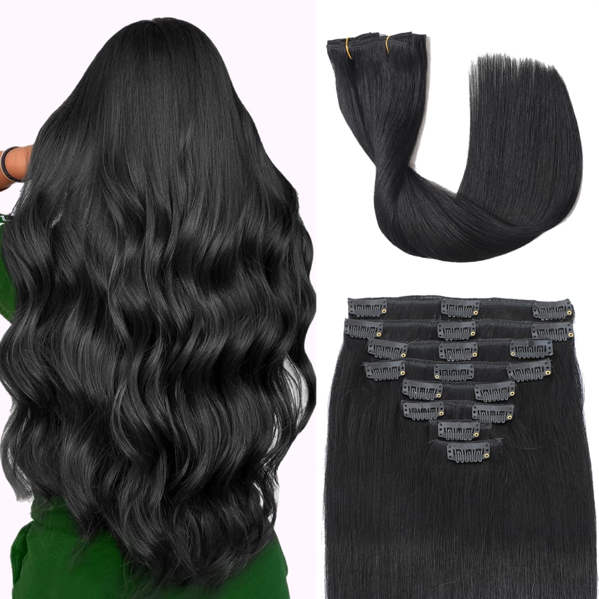 Clip in Hair Extensions Real Human Hair for Instant Volume