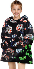 Wearable Blanket Hoodie for Kids - Warm Flannel Gamer Blanket