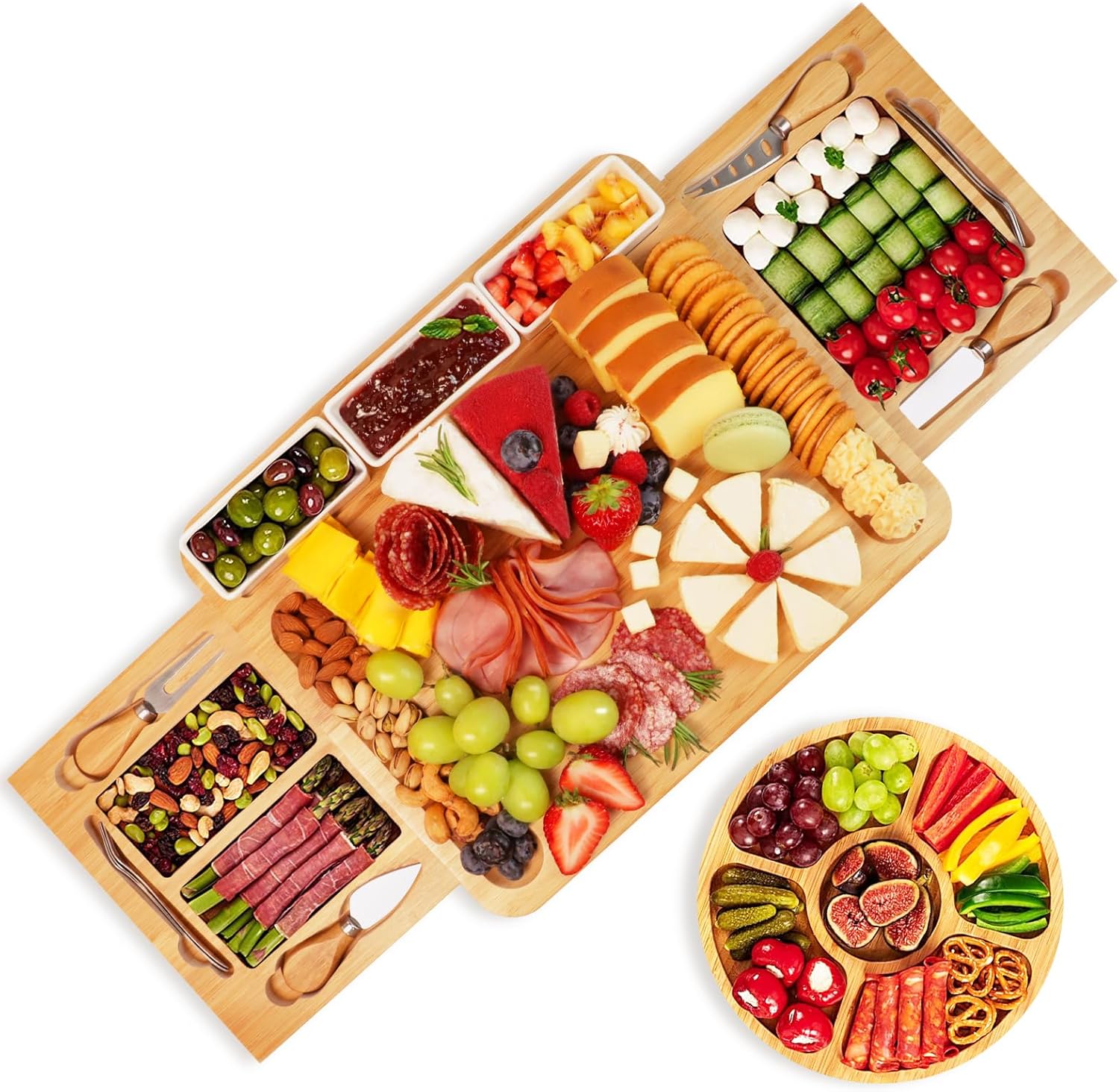 YZS Charcuterie Board Set - Large Bamboo Platter for Entertaining